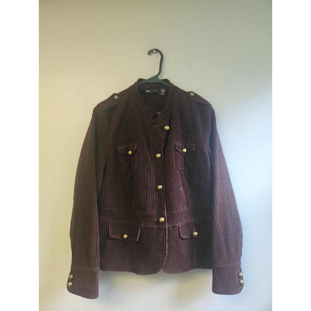 Relativity Brown Corduroy Jacket Cardigan Top with Gold Buttons & Pockets XL
